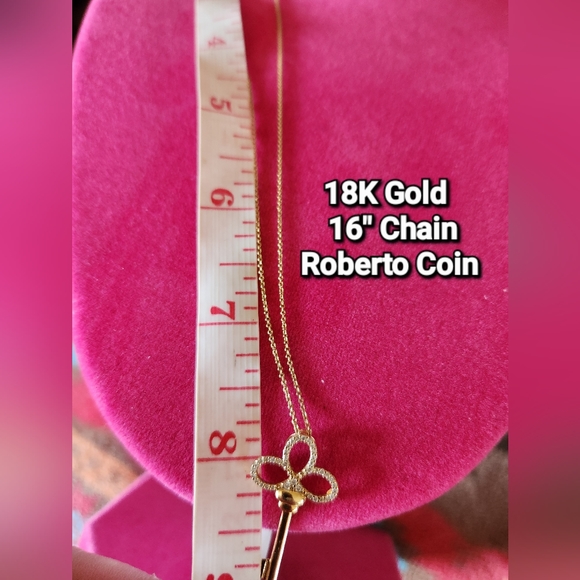 ROBERTO COIN HTF 18kt Gold Chain KEY Pendant .21 kt Diamonds 16" Necklace - Picture 9 of 12